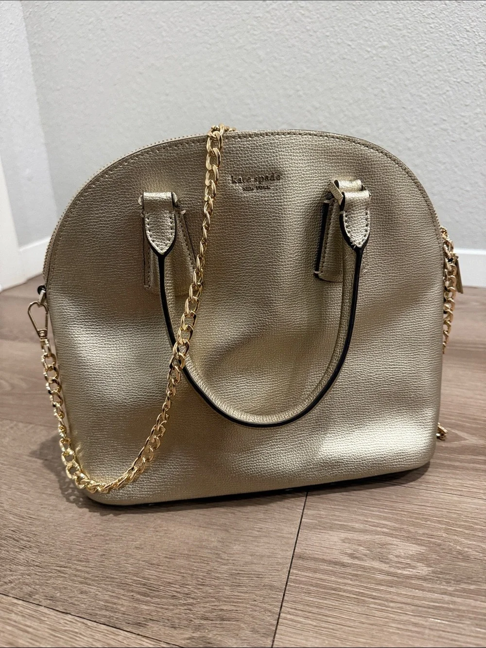 kate spade metallic gold satchel with chain strap